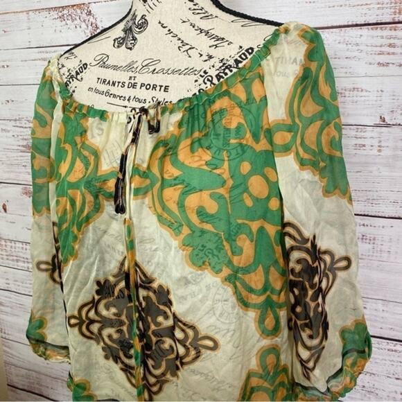 Hale Bob 100% Silk half balloon sleeve sheer scoop neck size large Tunic blouse - Picture 3 of 9